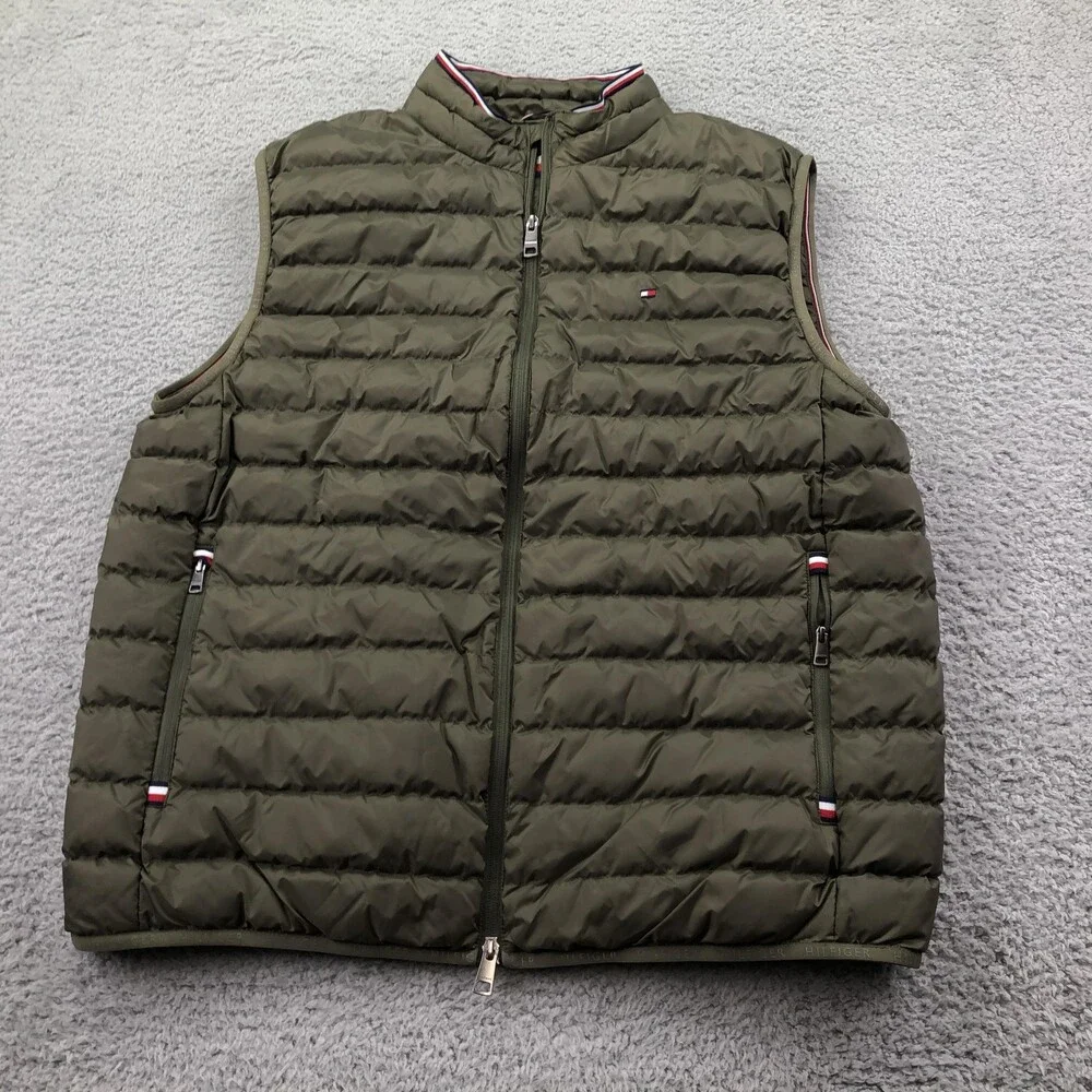 Tommy Hilfiger Vest Mens XL Green Puffer Full Zip Lightweight Outdoor Quilted
